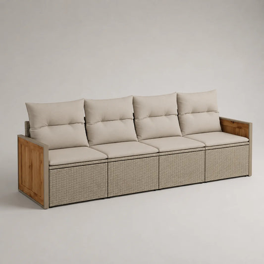 4-Sitzer Gartensofa Rattan Holz Beige