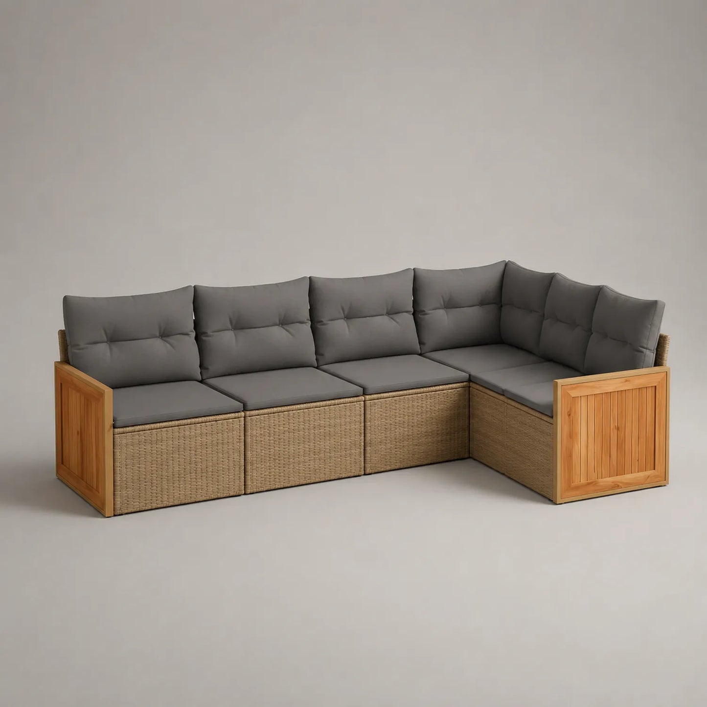 Ecksofa aus Polyrattan und Holz in Grau