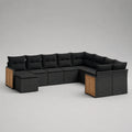 Modulares Garten-Ecksofa-Set aus Rattan und Holz in Schwarz